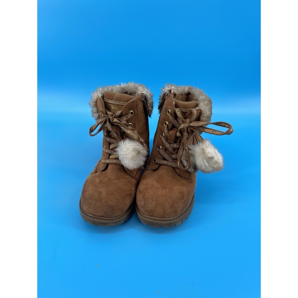 U.S. Polo Assn Girls Winter Boots Brown Faux Fur Lace Up Size 10C Toddler